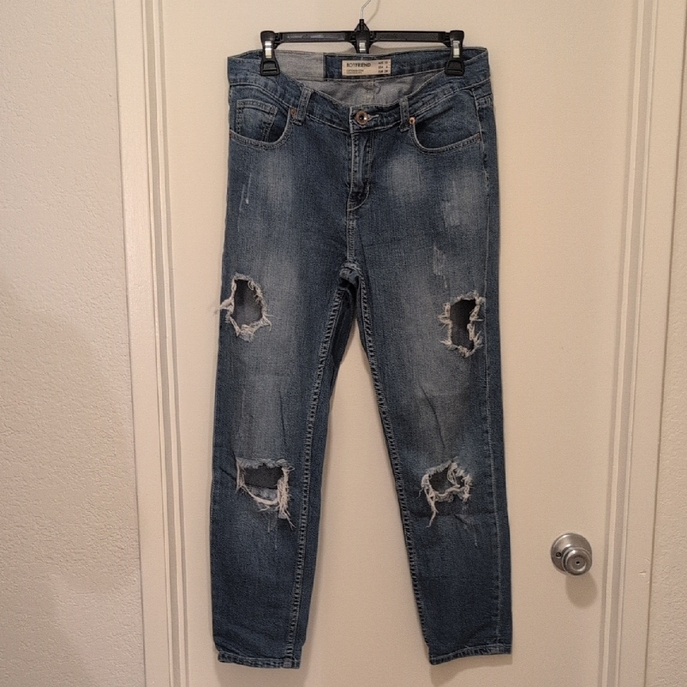 Blue Distressed Boyfriend Jeans